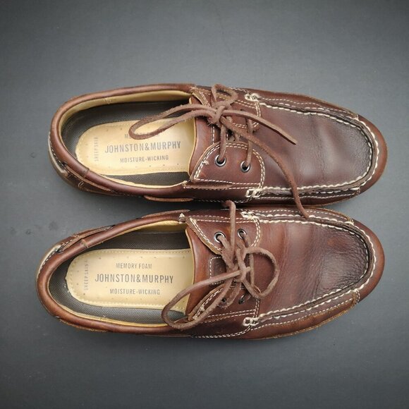 Johnston & Murphy Men's Size 7 Dark Brown Sheep Skin Vibram Sole Deck Shoes - Picture 3 of 11